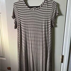 Pinc Black and White Striped Mini Dress